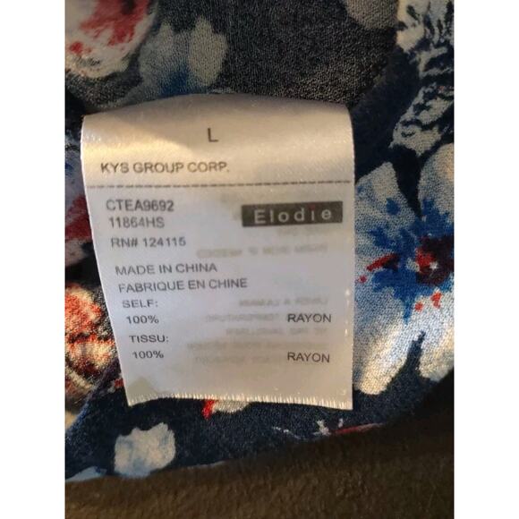 Half sleeve Size Large Floral Crop Top Flutter Sleeves Blue White Red Tie Front - Picture 5 of 5